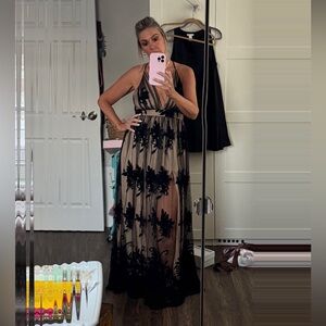 Statement dress prom floral flocked mesh maxi gown vici collection